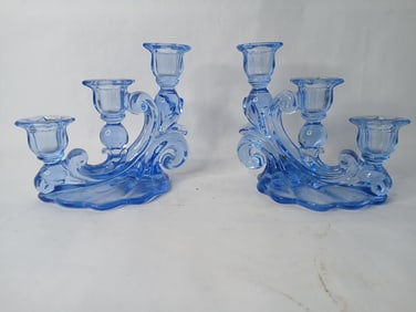 Cambridge Caprice Blue Alpine Candleholders