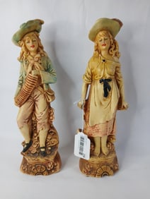 Italian Porcelain Bisque Figural Lady Statues  Lot of 2