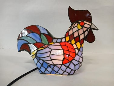 Tiffany Style Stained Glass Lighted Hen w/ Glass Eyes