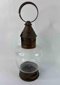 Early 19th Century Tin Fixed Glass Globe Railroad Candle Lantern