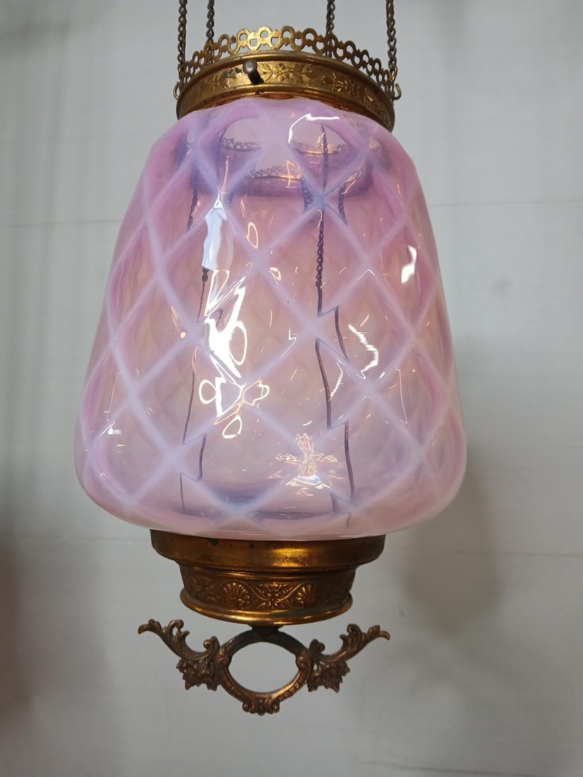 Tufted Pink Hanging Pull Down Oil Lamp (1 of 6)