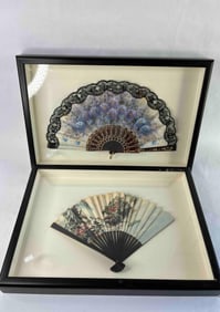 Great Hand Painted Folding Fan Shadow Box Display of 2