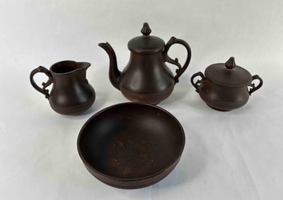 W.S. & S Pottery Service Ware Set Inc. Bowl, Creamer, Sugar and Tea Pot