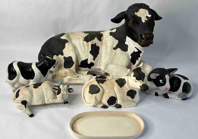 Lot of Ceramic, Porcelain, Plaster and Composite Cow FIgurines