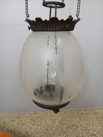 Early 1900s Hanging Pull Down Oil Lamp