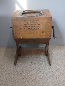 Primitive Hand Crank R. W. Fenner Rocker Churn on Stand