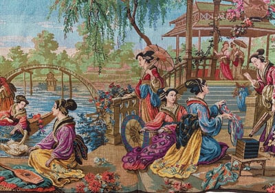 Gobelins Japonnais Wall Hanging Geisha Scene Tapestry