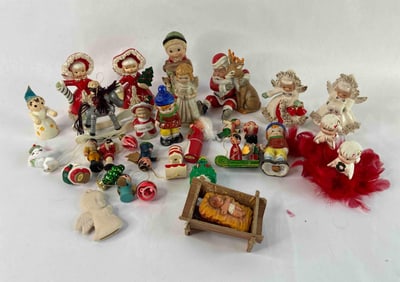 Christmas Lot of Vintage Decor, Bells, Ornaments, Occupied Japan, Figurines and more