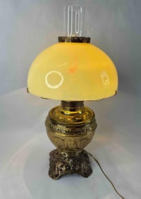 Uranium Glass Brass Oil Lamp