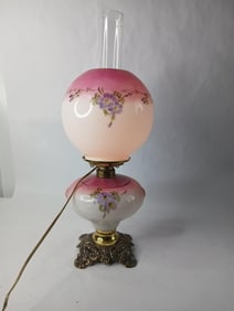 Hand Painted Violets Hurricane Side Table Lamp