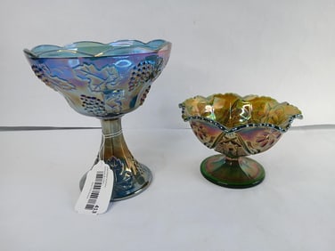 Indiana Blue Carnival Harvest Pedestal Compote & Imperial Cosmos Compote