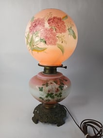 Antique Victorian Gone With The Wind Hand Painted Electrified Table Lamp
