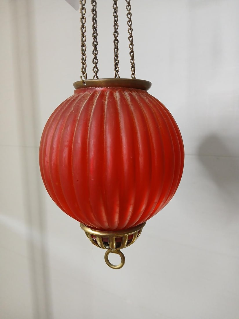 Ruby Red Globe Pull Down Candle Lamp (1 of 4)