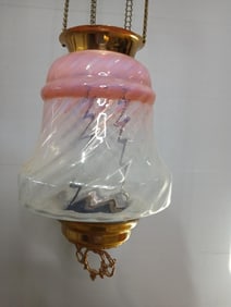 Victorian Swirled Cranberry Glass Pull Down Oil Lamp