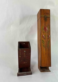 Lot of 2 Wooden Wall Hanging Match Holders