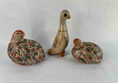 Hand Painted Occupied Japan Quail Birds & Tonala Ceramic Bird Figurine From Mexico