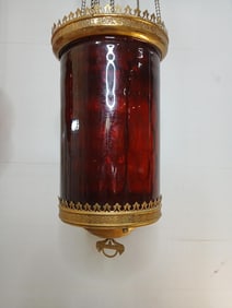 French Honey Comb Deep Red Pull Down Oil Lamp