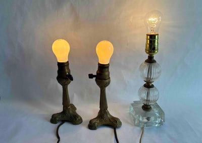 Antique Hubbell Boudoir and Mid Century Boudoir Table Lamps,