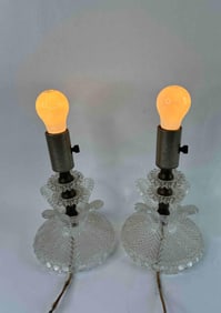 Set of 2 Pressed Glass Electrified Bedside Boudoir Lamps