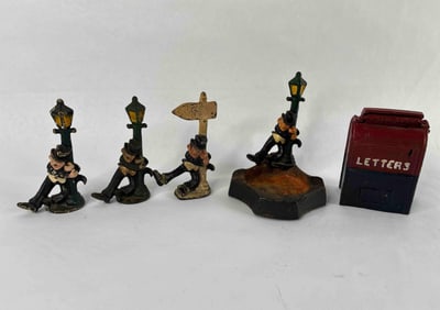 Cast Iron Hobo Bottle Opener and Ashtray Lot & Letter Mail Box