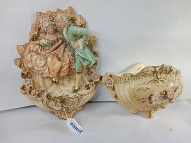 Victorian Era French Neoclassical Painted Plaster Wall Mount Fountain Deco