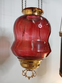 Pull Down Cranberry Glass Oil Lamp