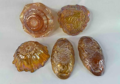 Indiana Carnival Glass Candy Dishes of Assorted Sizes and Shapes
