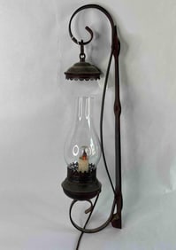 Wall Hanging Electrified Oil Lantern Style Light W/ Sconce Bracket and Chimney