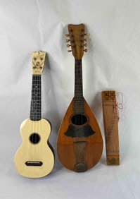 Stringed Musical Instrument Lot Inc. Islander Guitar, Chinese Guzheng, Bowl Back Mandolin