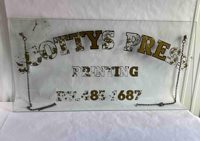 Glass SS Reverse Painted Scottys Press Printing Sign
