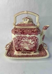 Early Masons Ironstone Vista Pattern Teapot and Tray