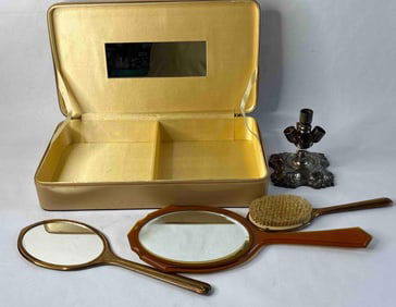 Vintage Vanity Set Inc. Case and Silver Plate Epergne