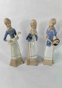 Set of 3 Porcelain Lladro' Figural Lady Statues