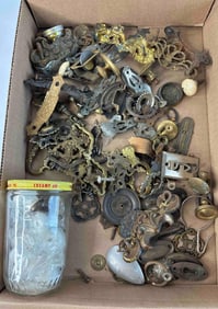 Large Lot of Early Brass, Cast and Porcelain Hardware, Hinges, Pulls, Knobs and More