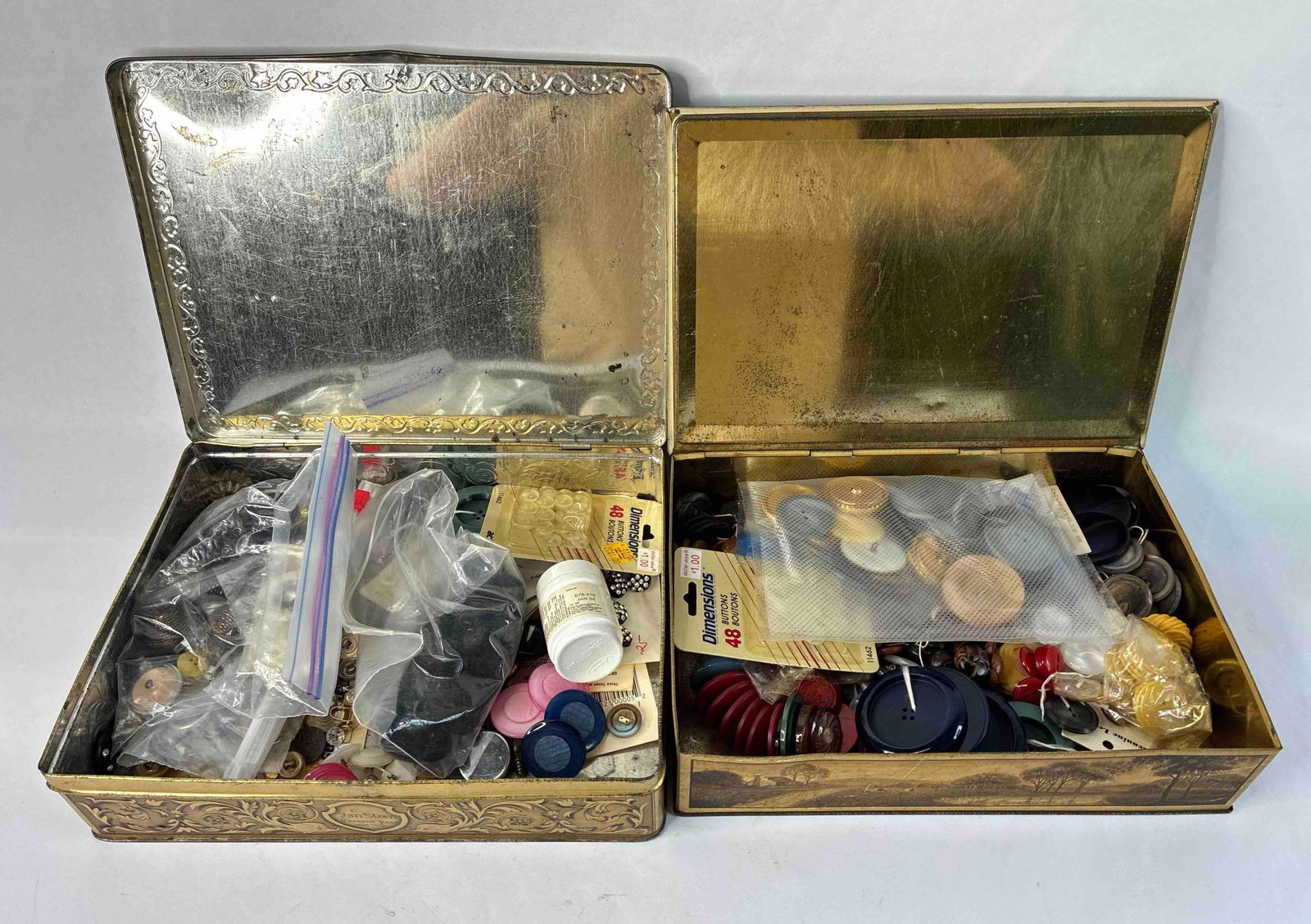 Graphical Lidded Candy Tins Loaded w/ Early Buttons (1 of 8)