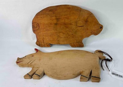 Lot of 2 Early Wood Pig Cutting Boards