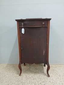 Early 1900's Mahogany One Door One Drawer Shelved and Footed Record Cabinet