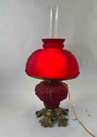 Ruby Red Satin Glass Library Lamp
