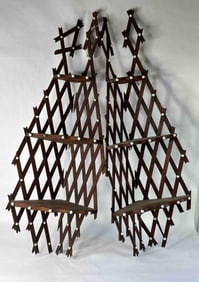 1800's Three Tiered Walnut Tramp Art Collapsible Corner Shelves Lot of 2