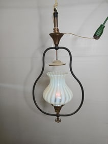 Victorian Hanging Opalescent Swirl Glass Shade Electrified Light
