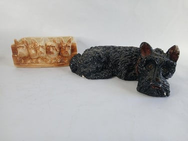 Scottish Terrier Chalkware Glass Eye Statue and McCoy Scottie Planter