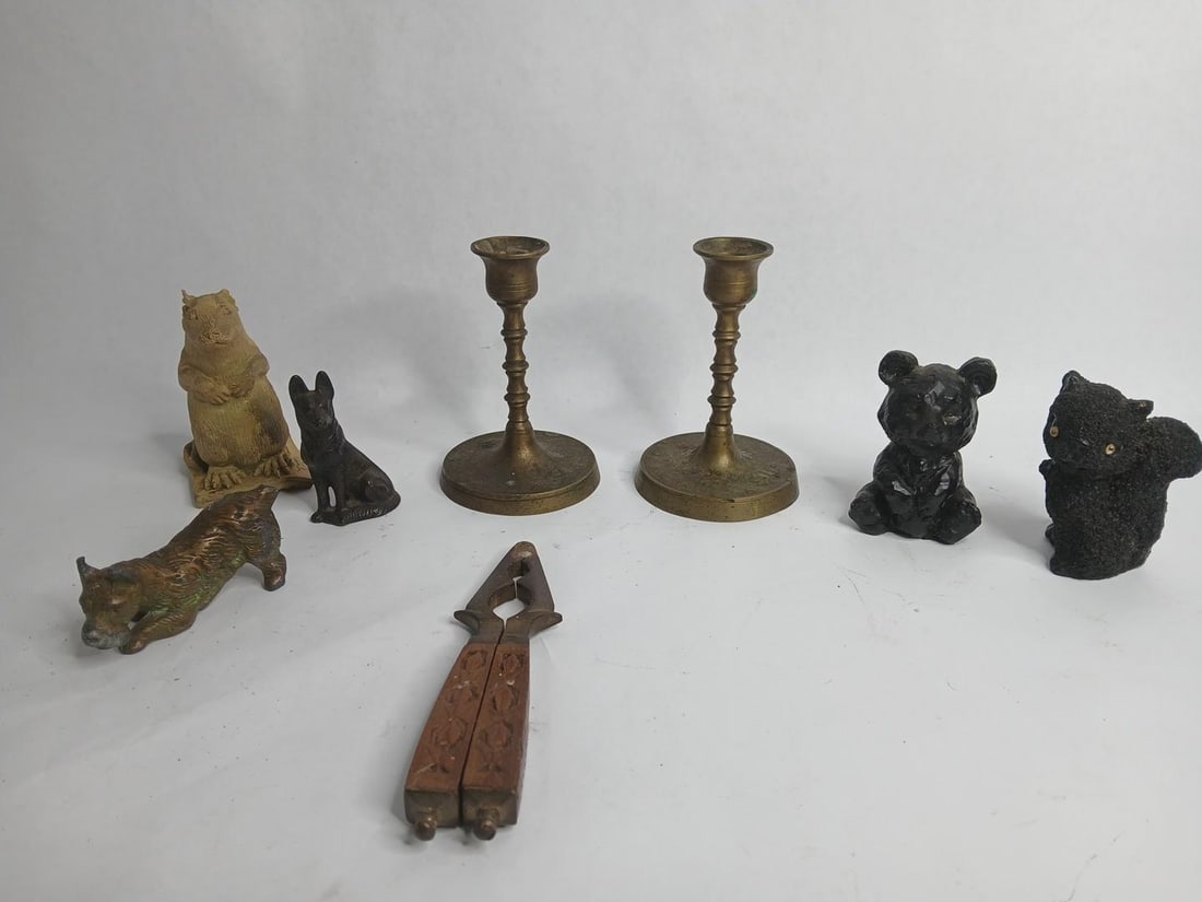 Brass and wood figurines, candleholders and more (1 of 10)