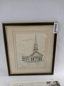 Framed artist rendition of St. Christopher by the River Artist signed Sketch