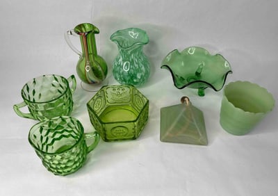 Green Glassware, Cream & Sugar, Vases, and more