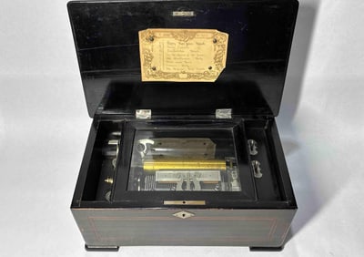 German Inlaid Wooden Music Box