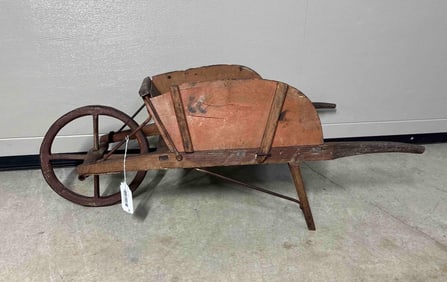 Early Salmon Painted Childs Wheel Barrow