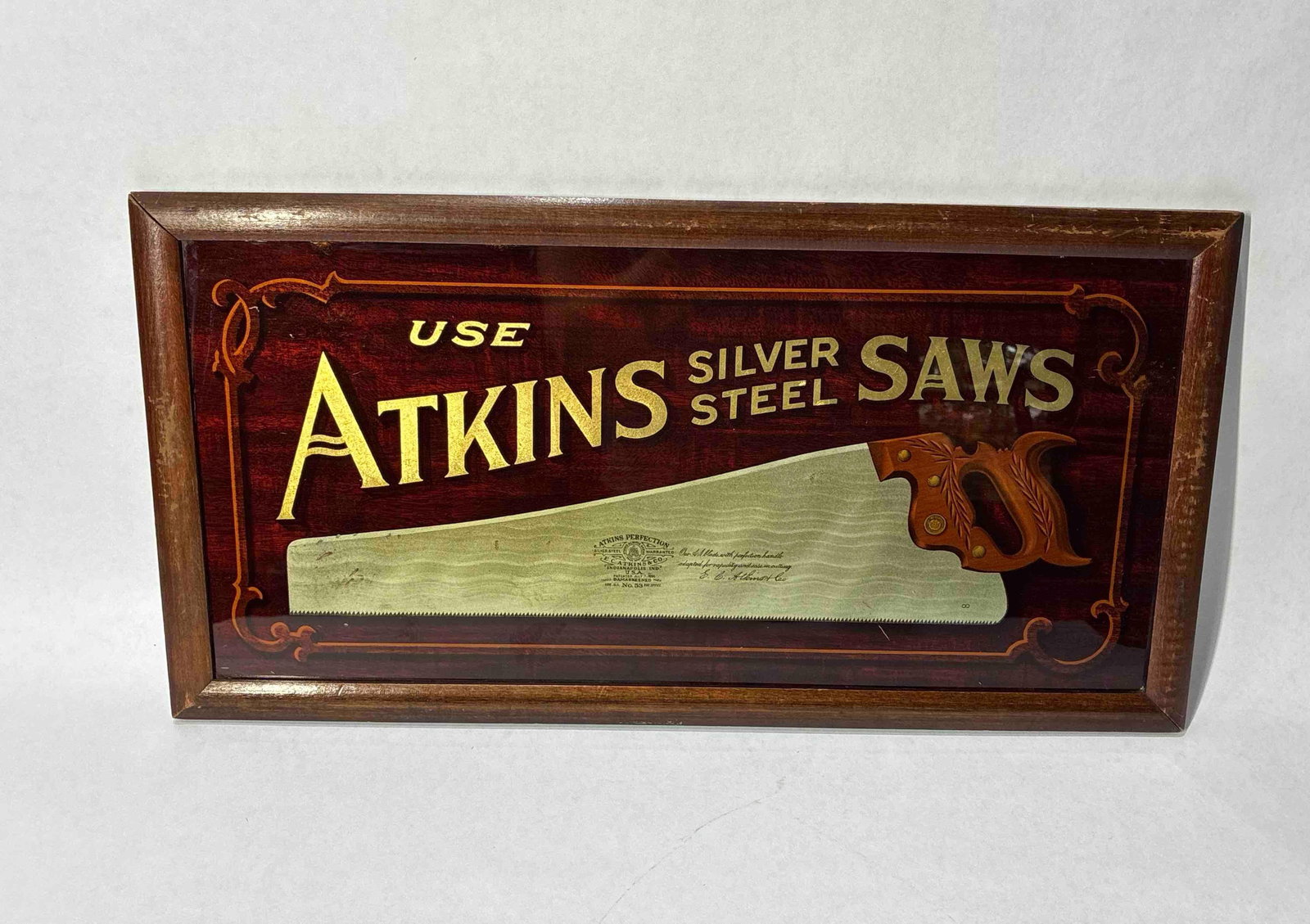 Atkins Silver Steel Saws reverse painted glass sign (1 of 6)