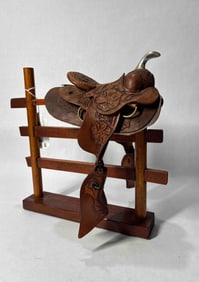Miniature Saddle Rack and Leather Saddle
