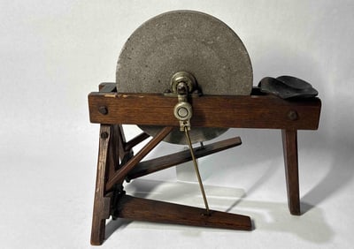 Salesman sample pedal grinder & orig 1917 print