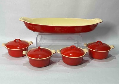 Griswold Red Enameled Oval Casserole & Covered Pans